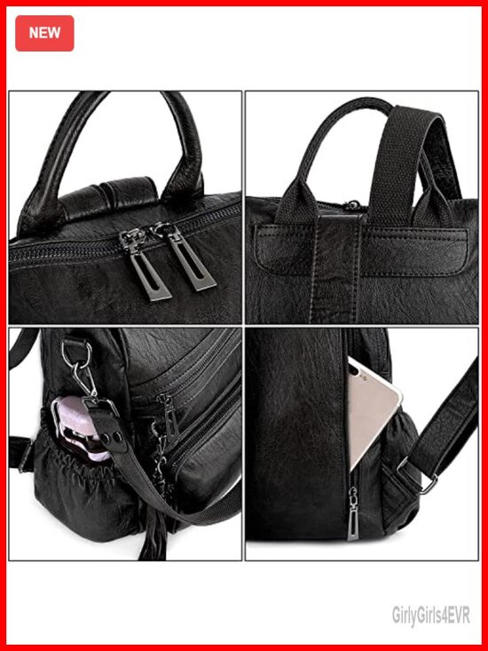 Vegan Leather Convertible Travel Backpack Purse with Tassel main image 4